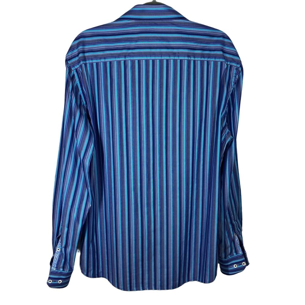 Bugatchi Uomo Shaped Fit Button Down Shirt 100% Cotton Blue Striped Mens - Picture 2 of 5